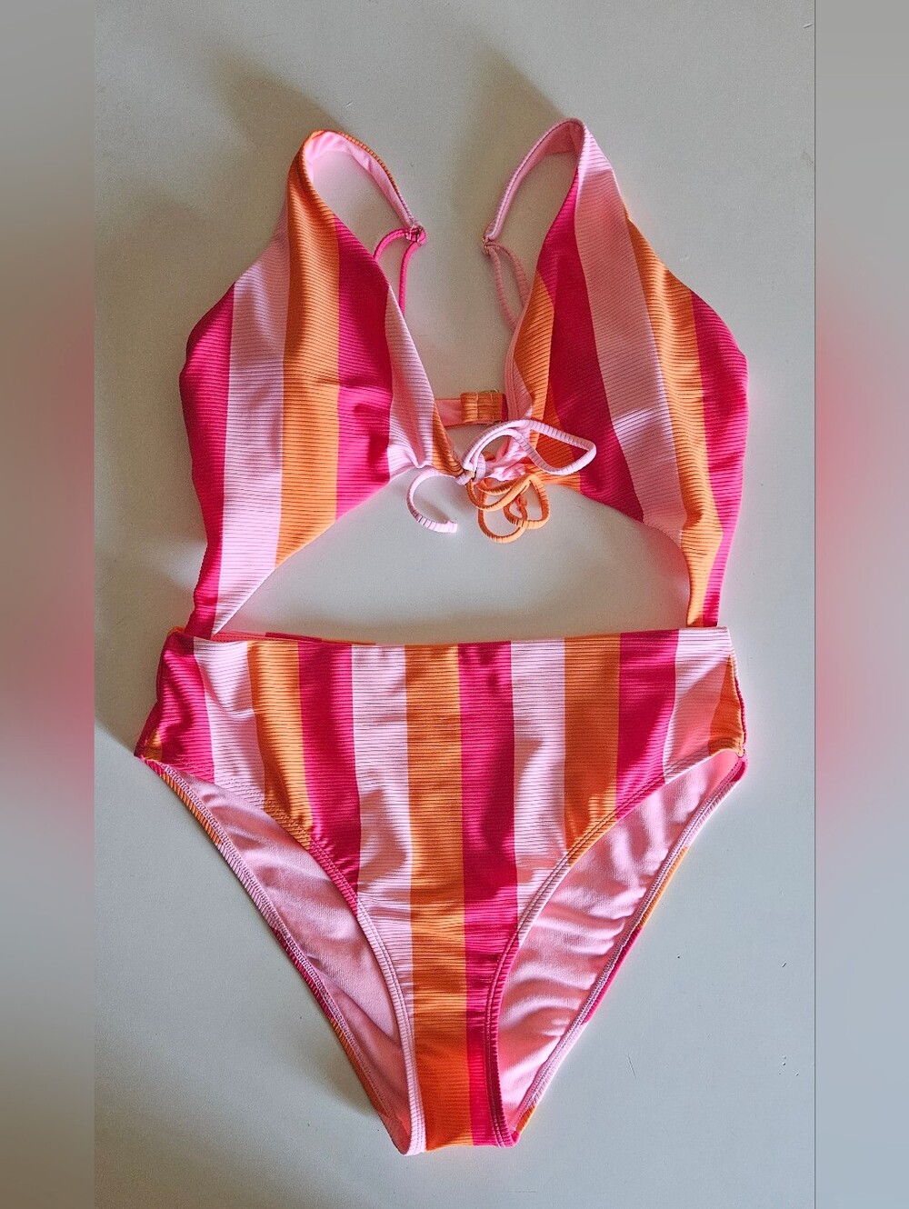 Forever 21 Pink and Orange Striped One-Piece Swimsuit